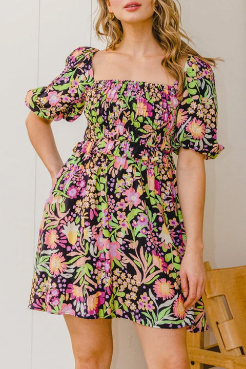 Women's Vibrant Floral Medium Sleeve Dress