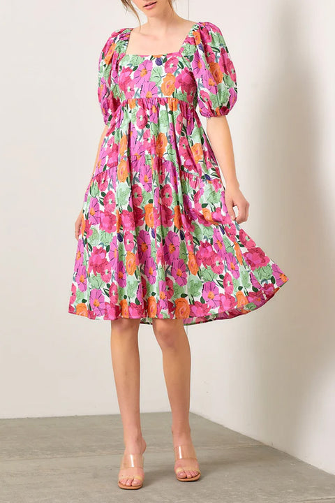 Women's Floral Art Midi Dress